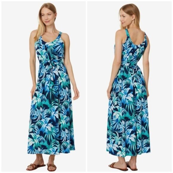 New Tommy Bahama Legendary Leaves Maxi Dress Green Blue Size S - Picture 1 of 13
